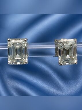 AAA Moissanite, D-Color, VVSI stud earrings. Emerald-cut. 925 Sterling Silver